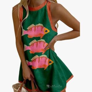 Colorful Fish Print Sleeveless Dress